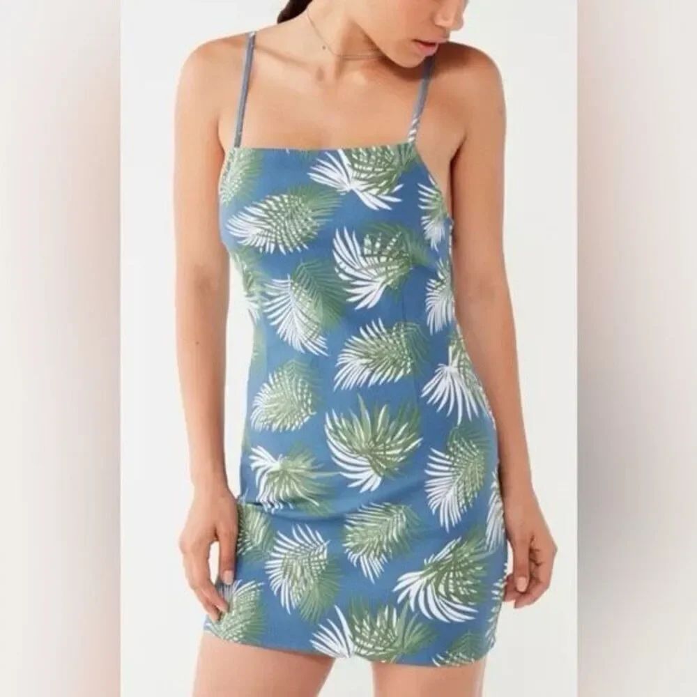 NWOT Urban Outfitters Mini Spaghetti Strap Dress Palm Leaf Design Size Small